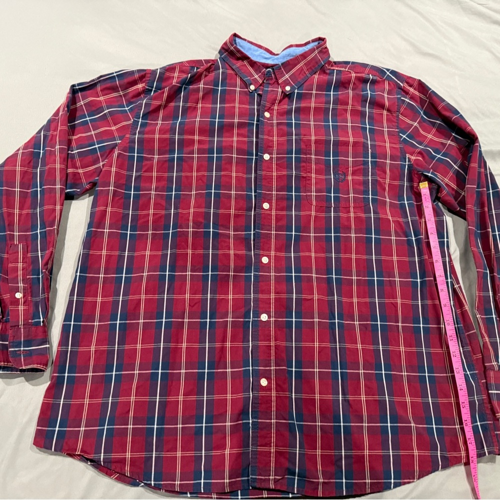 Chaps Men's Red and Navy Plaid Shirt